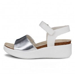 Sandale casual dama ECCO Flowt Wedge Cork W (White / Grey Metallic)